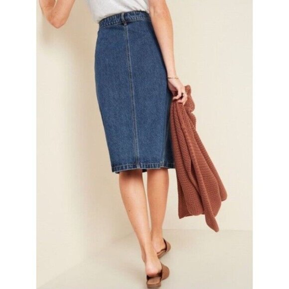 Old Navy Denim Skirt Button Front Midi Blue Jean High Waist NWT - Picture 2 of 13
